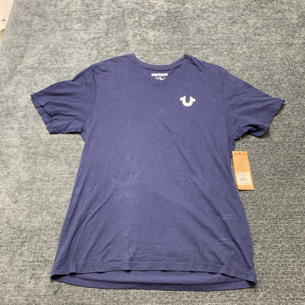 True Religion World Tour Classic T Shirt Mens Medium Navy Blue Horseshoe Logo